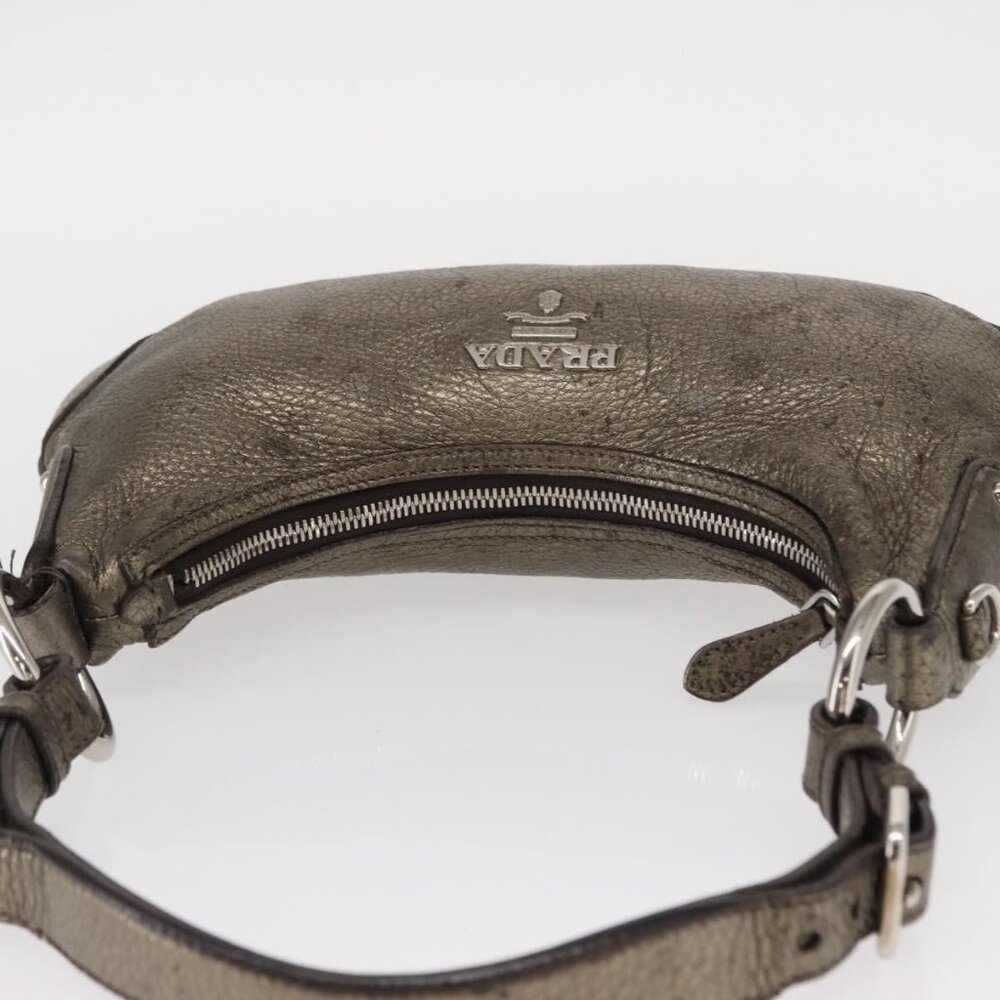 Authentic PRADA Shoulder Bag Leather Bronze Silver - Picture 14 of 16